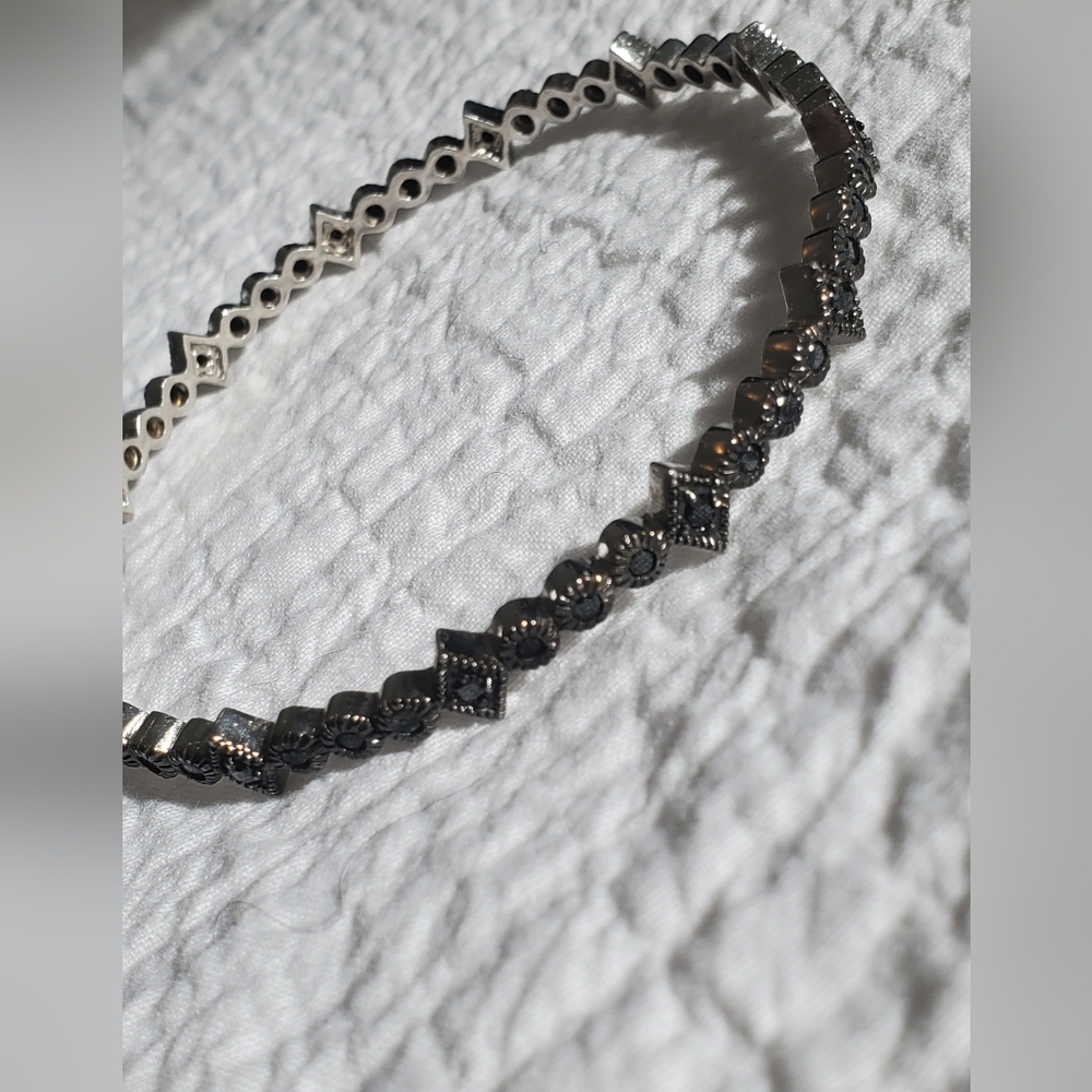 Gothic Black Gem Bangle Bracelet, Dark Romantic, Vintage Inspired